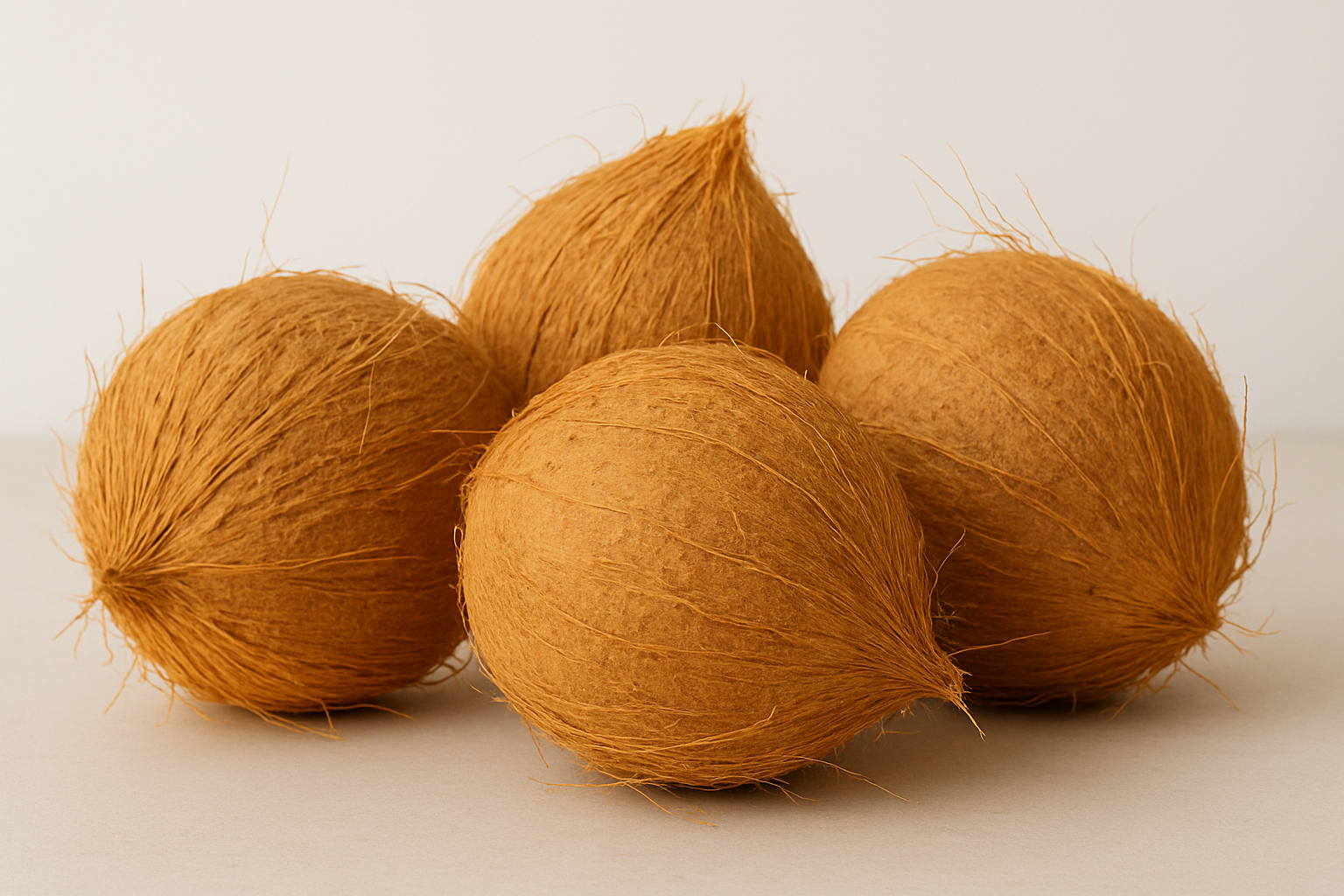 Fresh coconuts with brown fibrous husks